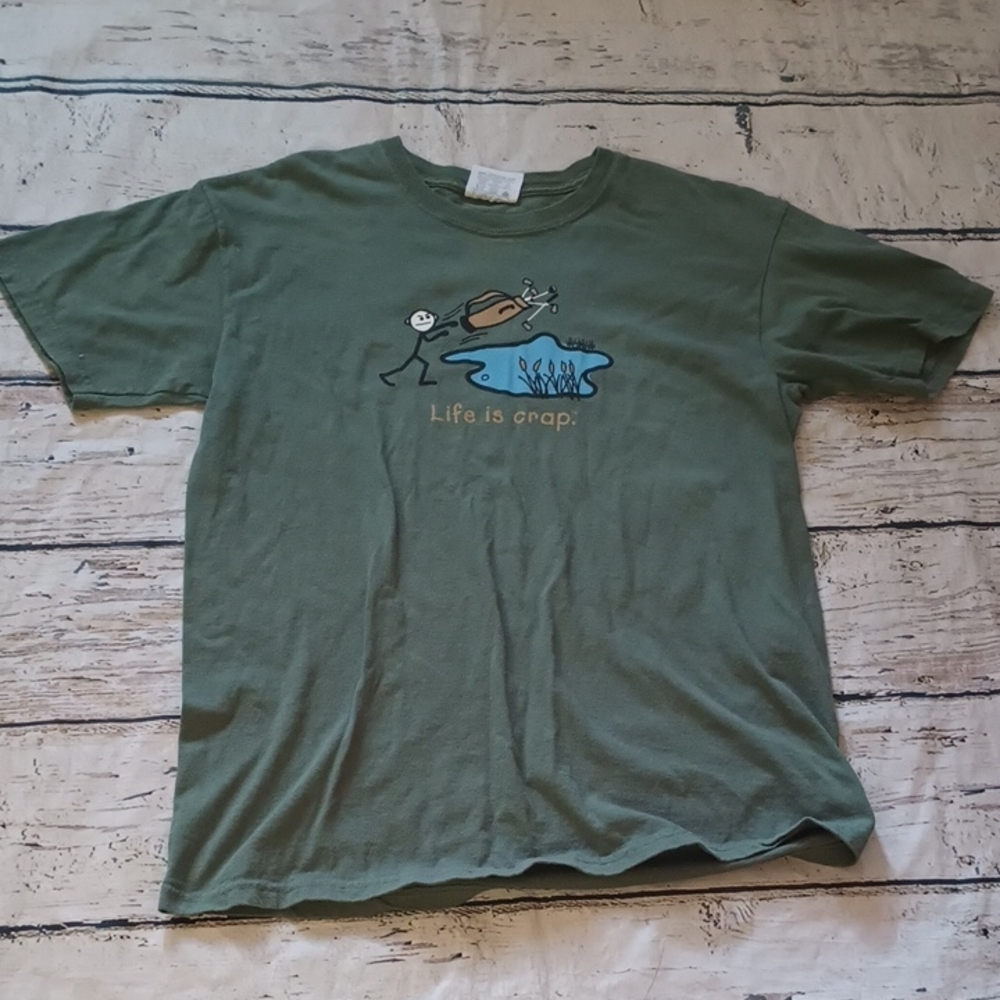 Life Is Crap Green Gilf Print Cotton T Shirt M